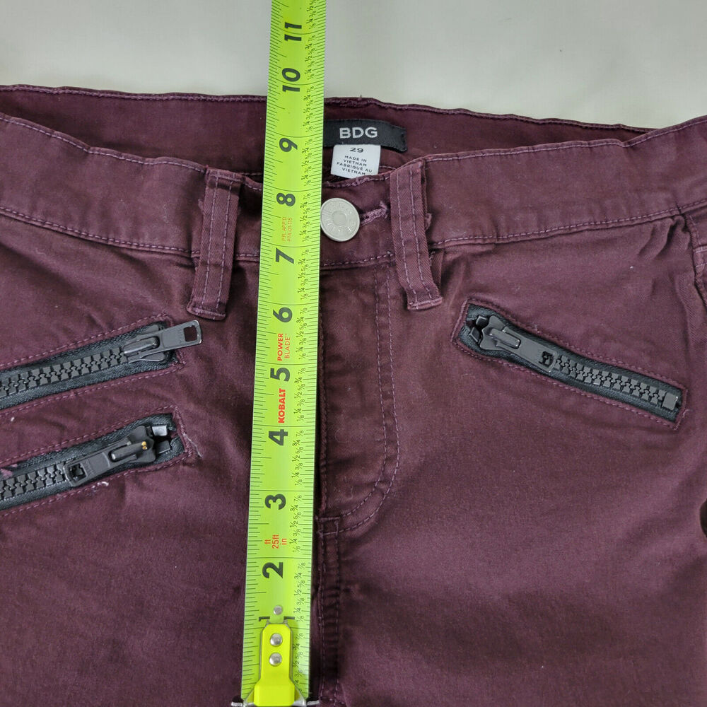BDG Jeans Womens 29 Maroon Denim Low Rise Jegging Zip Ankle W28 x L27.5 - Picture 5 of 16